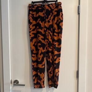 Diane Von Furstenberg Silk Abstract Pants Black Orange Elastic Waistband Sz 4